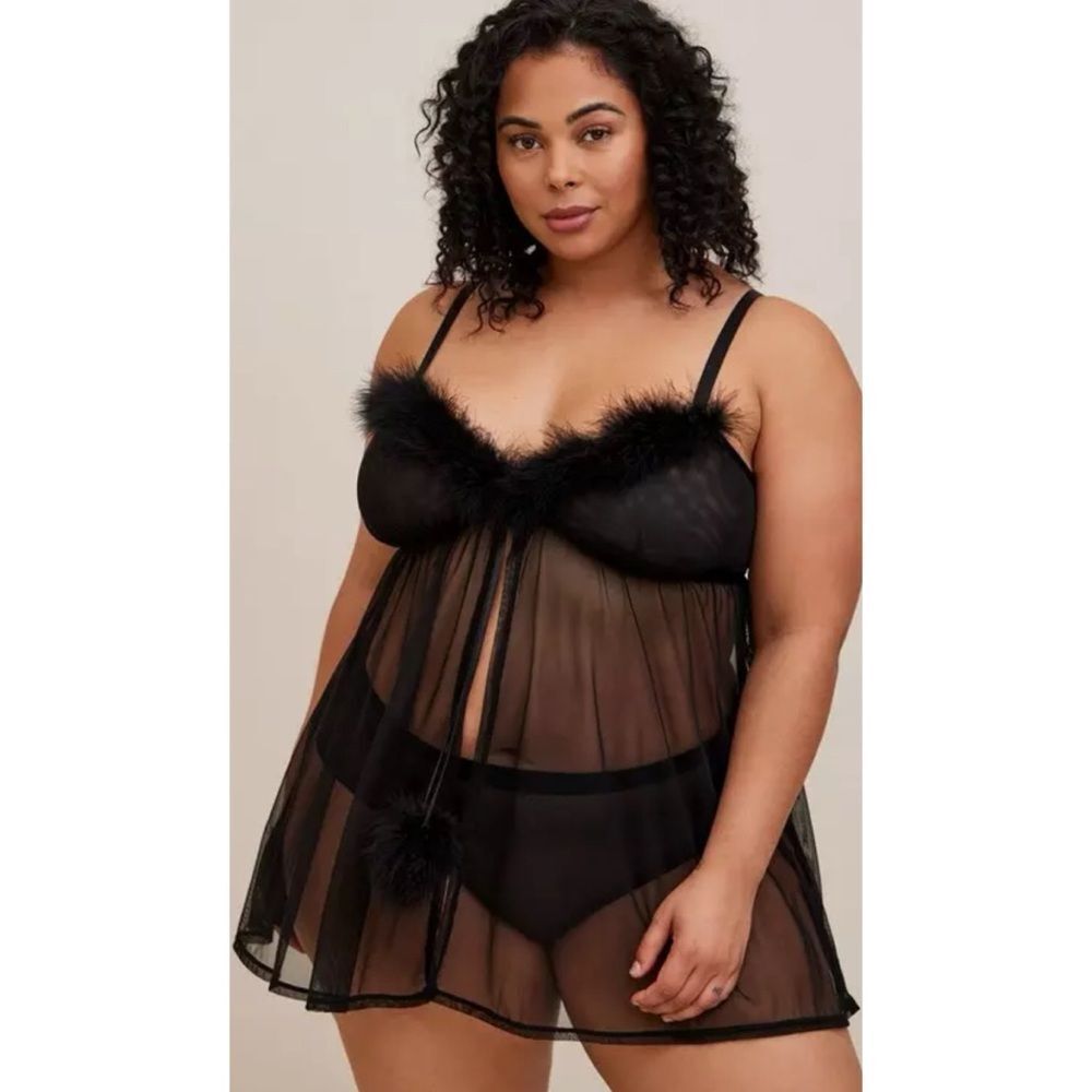 Torrid Mesh Flyaway Babydoll w/ Marabou Trim Lingerie